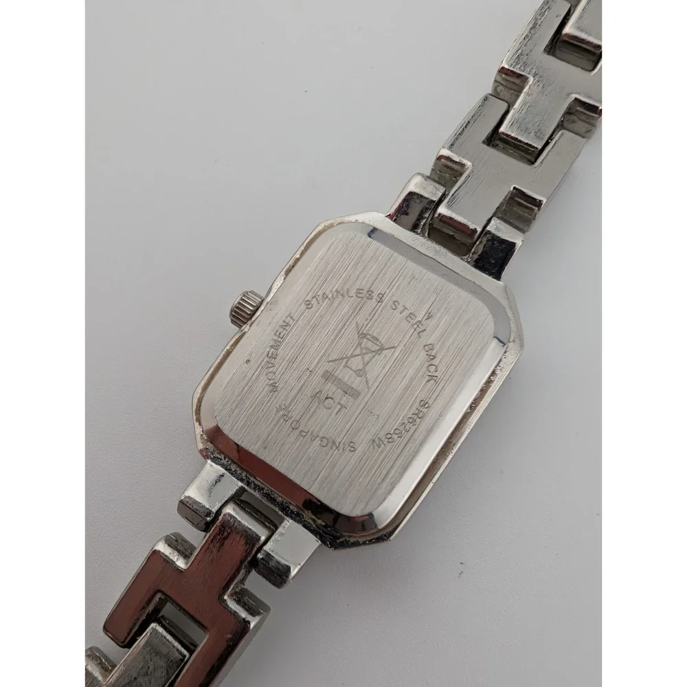 Avon‎ Tank Watch Women Rhinestone Bezel Silver 7.5